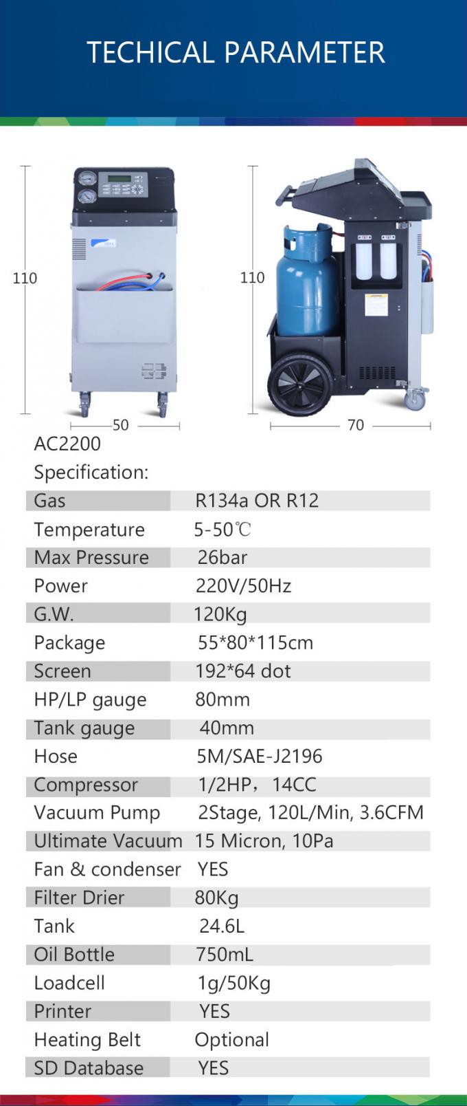 24.6L R134a Bus Recharge AC Refrigerant Recovery Machine 26bar
